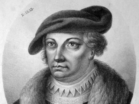 Porträt von Georg Spalatin, Berater und Wegbegleiter Martin Luthers, in historischer Darstellung.