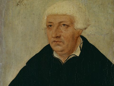 Porträt von Johannes Bugenhagen, Theologe und Weggefährte Martin Luthers, in historischer Darstellung.