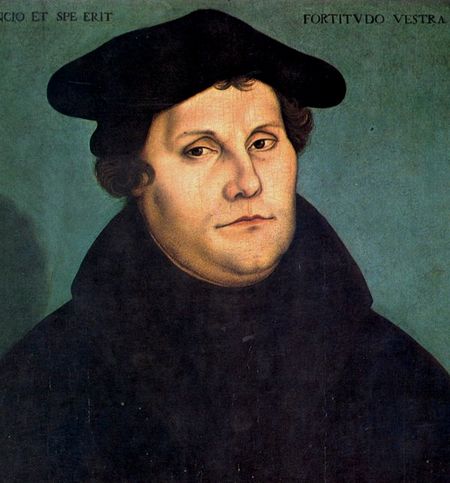 Porträt von Martin Luther, Reformator und zentrale Figur der Reformation, in historischer Darstellung.